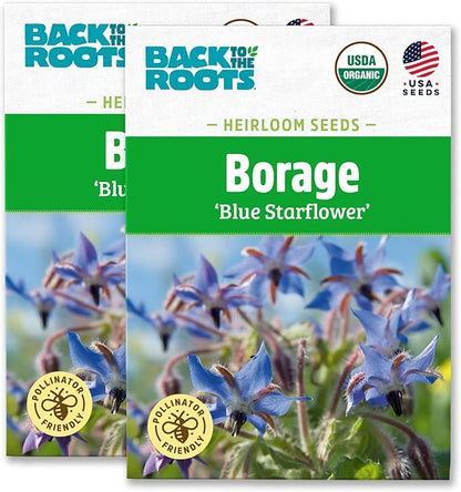 Back to The Roots 100% Organic Heirloom Seeds - Borage Blue Flower Value Pack (2g Total)