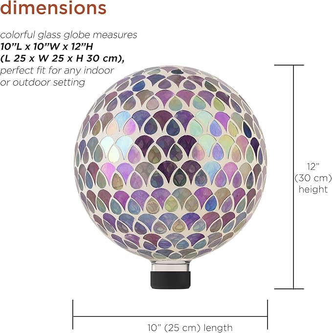 Alpine Corporation HGY438 Outdoor Mosaic Glass Gazing Globe with Colorful Teardrop Design, 10" Diameter, Multicolor