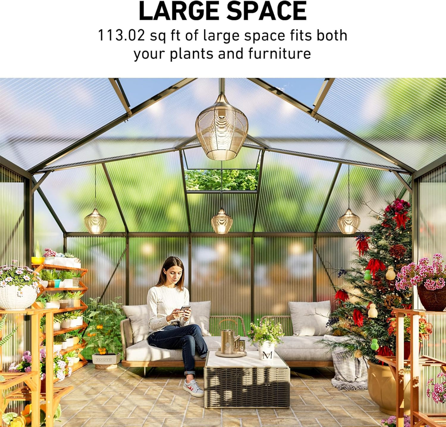 12×12FT Green Houses for Outside, Large Walk-in Greenhouses for Outdoors and Winter Garden Planting, Enhanced Aluminum Greenhouse Kit Withstands Strong Wind to Protect Vegetables or Plants