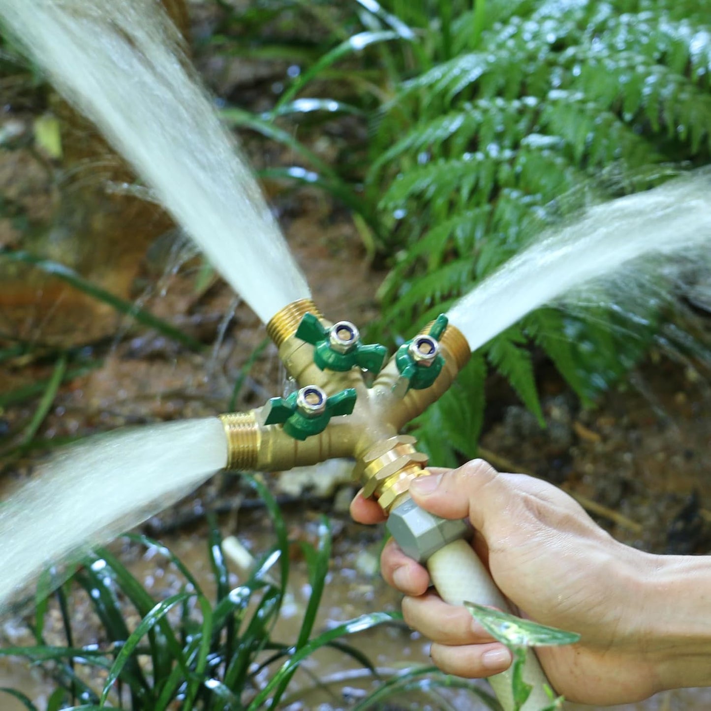 STYDDI Full Flow 3-Way Garden Hose Splitter, Solid Brass High Volume 3 Way Hose Splitter Valve with Metal Handle, Heavy Duty High Flow Spigot Splitter with Shut off Valve, 3/4 Inch Garden Tap Splitter