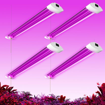 LED Grow Lights for Indoor Plants 48W, 4FT Full Spectrum Sunlight Plant Light, Hanging Suspended Fixture, Linkable, Super Bright, Greenhouse, Easy Installation 4-Pack