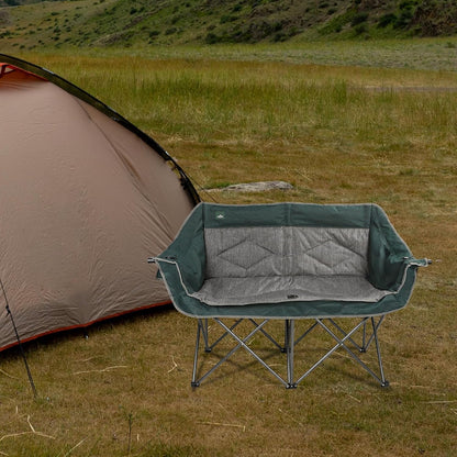 Northroad Folding Loveseat Camping Chair Portable Double Duo Full Padded Garden Chair for 2 Person Sofa w/ 2 Cup Holder,Wine Glass Holder,Mesh Storage,Support 600lbs for Picnic Beach Travel