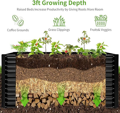 Land Guard 8x4x3ft Rectangular Galvanized Raised Garden Beds, Large-Capacity Metal Planter Box Outdoor, Durable Deep Raised Garden Bed 3ft Tall, Raised Beds for Gardening Vegetables, Dark Grey