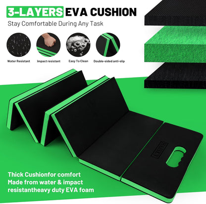 Extra Thick Kneeling Pad for Working Under Car, 47.2 * 17.7 * 1.2" Portable Foldable EVA Mechanic Mat for Garage, Gardening, Yardwork, Workshop, Green & Black