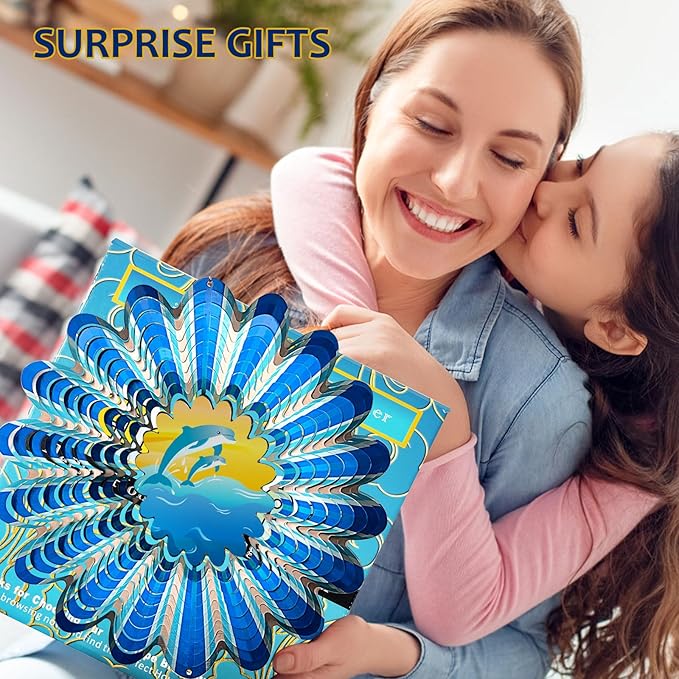 Animated Dolphin Wind Spinner | 3D Holographic Stainless Steel Kinetic Wind Spinners, Magical Dolphins Leaping Illusion, Outdoor Yard Art Garden Decor, Gift for Ocean Lover