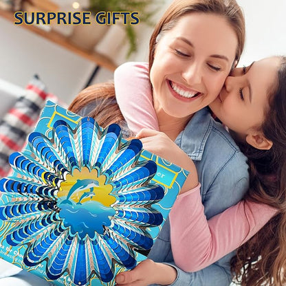 Animated Dolphin Wind Spinner | 3D Holographic Stainless Steel Kinetic Wind Spinners, Magical Dolphins Leaping Illusion, Outdoor Yard Art Garden Decor, Gift for Ocean Lover