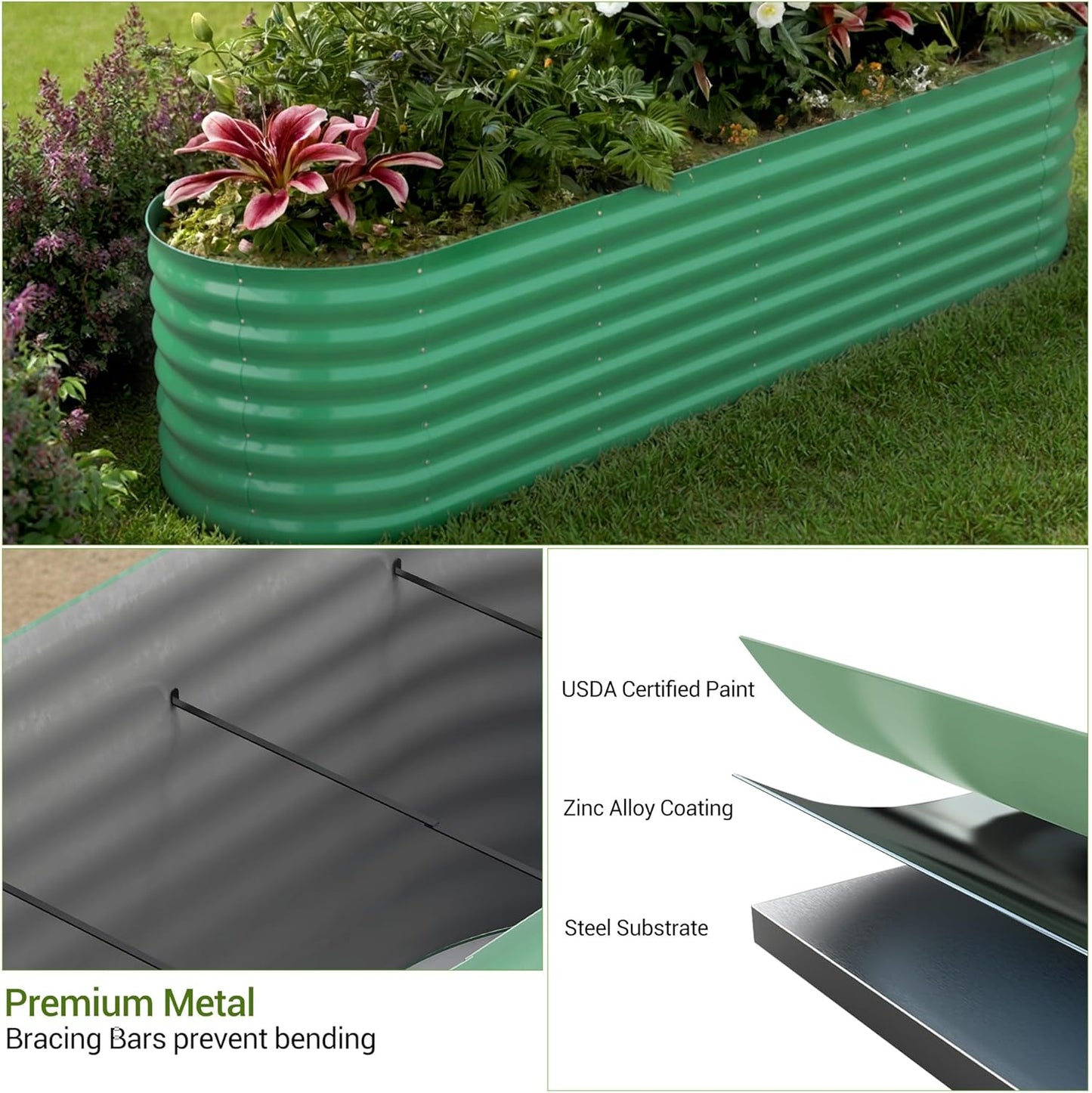 8x2x1.5 ft Galvanized Raised Garden Bed Outdoor, 18 in Tall Metal Planter Box for Flowers Herbs Vegetables, Rust-Resistant Raised Garden Beds for Gardening, Easy Assembly Outdoor Garden Box & Planters