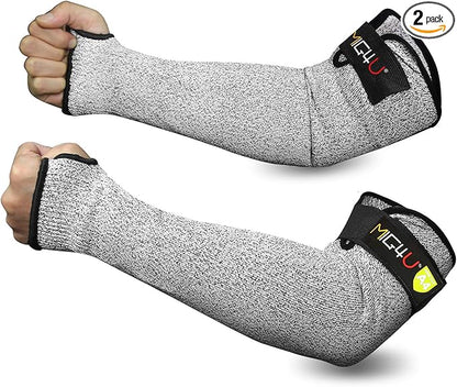 MIG4U Cut Resistant Sleeves Arm Guards Safety Protection with Thumb Holes for Men and Women Yard Work, Construction, Farm, Gardening, Adjustable fit 1pair 20" grey