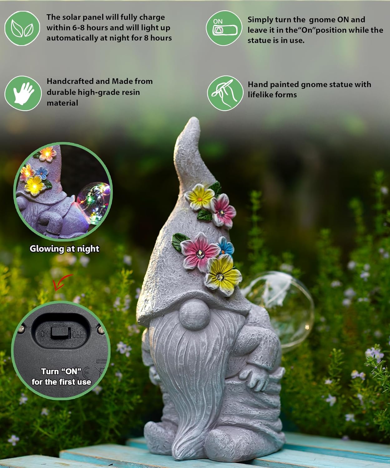 Qeeman Garden Decor Gnome Blow Bubbles: Outdoor Decorations Yard Art Statues for Patio Balcony Lawn Figurine - Gifts for Mom Grandma