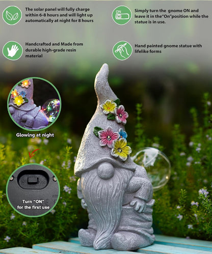 Qeeman Garden Decor Gnome Blow Bubbles: Outdoor Decorations Yard Art Statues for Patio Balcony Lawn Figurine - Gifts for Mom Grandma