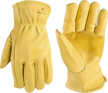 Wells Lamont Leather Work Gloves for Men – Grain Cowhide, Reinforced Palm – Ideal for Construction, Farming, Ranching – Ergonomic Fit, Keystone Thumb, Elasticized Wrist – Saddletan, X-Large (1129XL)