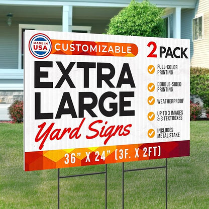 36"x24" Custom Yard Signs with Stakes Personalized Yard Signs with Full Color Print and Text Large Custom Outdoor Signs, for Business (2)