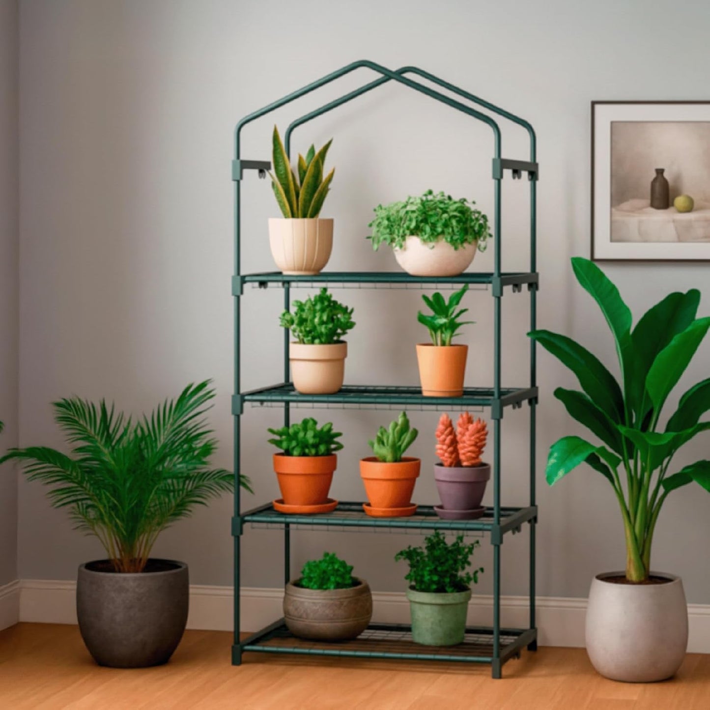 Elly 4-Tier Greenhouse for Indoor Outdoor 63'' H x 27'' L x 19'' W Portable Plant House Stand with Durable PE Cover & UV Protection, Roll-Up Zipper Door, Ideal for Seedlings, Starter Plants