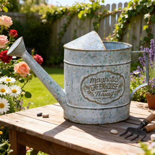 Vintage Metal Watering Can with Handle Rustic Farmhouse Watering Can Flower Pot Distressed Decorative Planter for Indoor Outdoor Garden Balcony Courtyard (Gray)