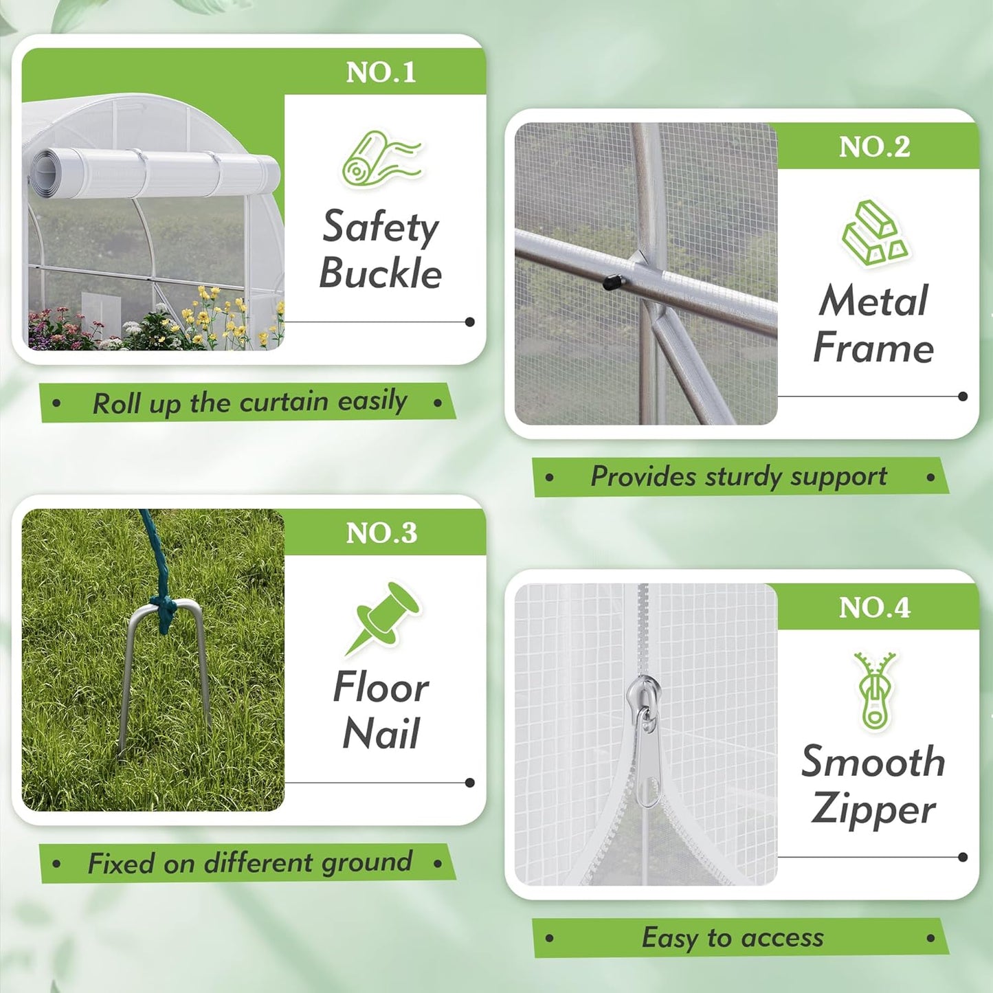 Greesum Walk-in Greenhouse for Outside Heavy Duty, Green House with Zippered Screen Doors & 6 Screen Windows for Winter, Ideal for Plant Protection and Growth, White