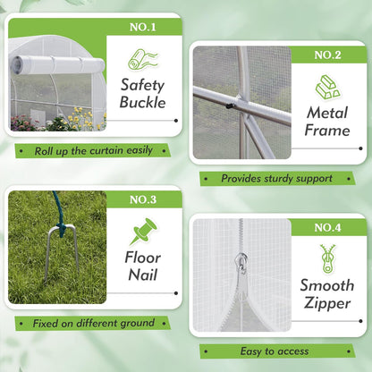 Greesum Walk-in Greenhouse for Outside Heavy Duty, Green House with Zippered Screen Doors & 6 Screen Windows for Winter, Ideal for Plant Protection and Growth, White