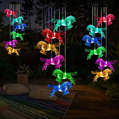 Solar Horse Wind Chimes, Color Changing Horses Wind Chime, Waterproof Solar Horse Lights, Romantic Solar Powered Horse Wind Chimes, Home, Yard, Balcony, Outdoor, Garden Decoration Gifts, Gifts for Mom