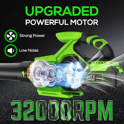 Electric Leaf Blower Cordless, 21V Battery Powered Blower with 2 x 4.0Ah Battery and Charge, 715CFM &180MPH and 3 Speed Mode, Handheld Blowers for Lawn Care, Yard, Leaves, Dust, Snow