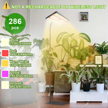 yadoker Grow Light for Indoor Plants,286 LEDs Full Spectrum Standing Plant Grow Light with 4H/8H/12H Timer,10-Level Brightness, 51" Adjustable,Flow Grow Lamp for Tall Large Indoor Plants