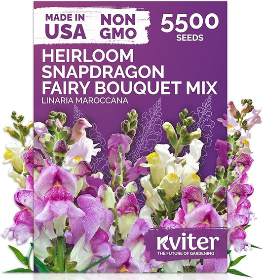 KVITER 5,500 Fairy Bouquet Mix Snapdragon Seeds for Planting (Linaria Maroccana) – Known as Toadflax, Heirloom & Organic – Flower Seeds to Plant Outside & Inside – Garden, Containers, Borders, Beds