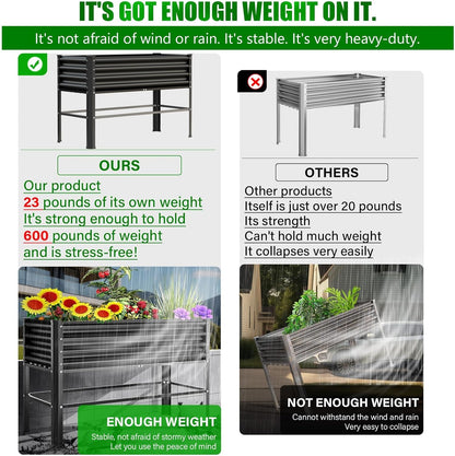 Galvanized Raised Garden Bed with Legs,48×24×32in Large Metal Elevated Raised Planter Box ,Raised Garden Bed,600lb Capacity with Drainage Holes for Vegetables Lawn Green Flowers, Fruits, Terrace