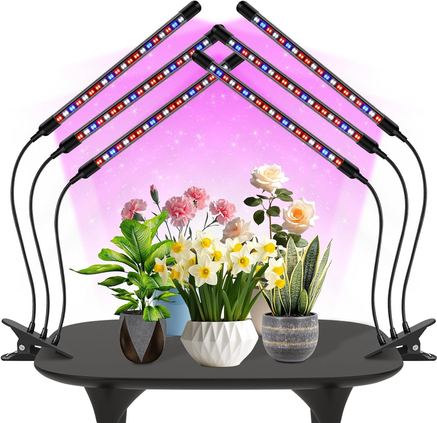 Tri-Heads Grow Lights for Indoor Plants, Full Spectrum with Adjustable 360 Gooseneck, 6/12/18H Timer & Dimming