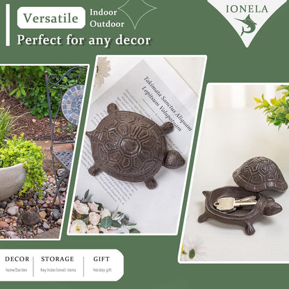 Spare Key Hiders Outside Cast Iron Turtle Hidden Key Holder for Outdoor, Yard, Patio Hide A Key and Decoration Garden, Brown