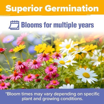 HOME GROWN 𝗨𝗦𝗔 𝗣𝗥𝗘𝗠𝗜𝗨𝗠 Wildflower Seeds Bulk 4 oz 63,200+ Seeds 19 Varieties Non-GMO Perennial Mix, Butterfly & Pollinator Flower Seeds, Attract Bees, Birds & Hummingbirds, Outdoor Planting