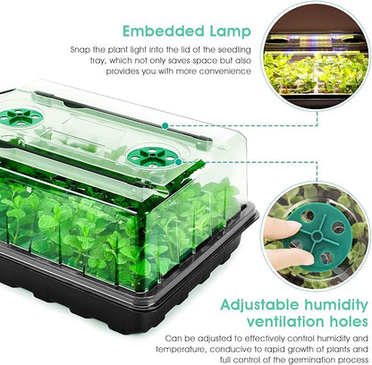 Seed Starter Tray with Grow Light, 96-Cell Seed Starter Kit, Seedling Starter Trays with Humidity Domes, Automatic Timer, Adjustable Light Indoor Gardening Plant Germination Trays
