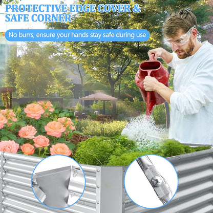 8x4x2ft Galvanized Raised Garden Bed, Planting Bed Kit, Galvanized Planter Raised Garden Boxes Outdoor, Large Metal Raised Garden Beds for Vegetables