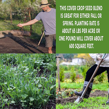 No-Till Garden Farm and Garden Cover Crop Mix Seeds - 5 Lbs - Blend of Gardening Cover Crop Seeds: Hairy Vetch, Daikon Radish, Forage Collards, Triticale, More