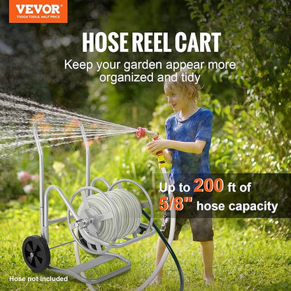 VEVOR Hose Reel Cart, Hold Up to 200 ft of 5/8 in Hose (Hose Not Included), Garden Water Hose Carts Mobile Tools with Wheels, Heavy Duty Powder-Coated Steel Outdoor Planting for Garden, Yard, Lawn
