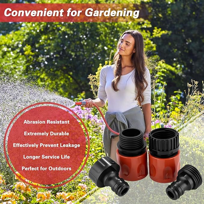 16 Pieces Garden Hose Quick Connect Fittings 3/4 Inch Plastic Water Hose Quick Connect Male and Female Water Hose End Adapters with 10 Pieces Rubber Washer (Red)