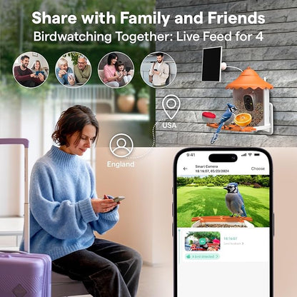 BirdsView Bird Feeder with 2K Ai Camera, Solar Panel, Hummingbird Feeder, Bird House, Live Alerts & Species Recognition – Ideal for Bird Lovers