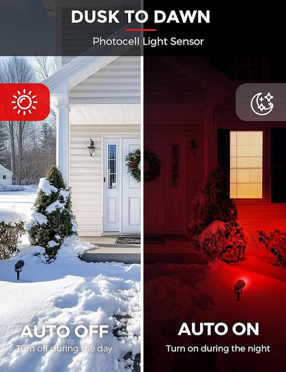 LOHAS Landscape Red Christmas Spot Lights Outdoor, 10W Dusk to Dawn Sensor LED Spotlights for Yard, IP66 Waterproof Pathway Garden Outside Lights, 9.84-ft Cord, Red Lawn Decor Lamp, UL Listed,2 Pack