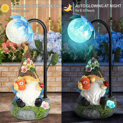 Garden Gnomes Statue Decor, 9.4'' Resin Gnome Figurine with Colorful Gradent Solar LED Lights,Outdoor Decorations for Patio Yard Lawn Porch,Ornament(Blue)