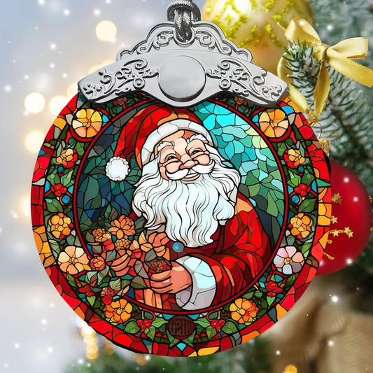 Santa Claus Colorful Christmas Ornament, Stained Glass Xmas Hanging Decor, Retro Style Funny Santa Ornaments Gift