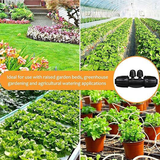 Drip Irrigation Fittings: 1/2 Inch Drip Tubing (1/2" ID x 0.65" OD) to 1/4 inch Irrigation Tubing Anti-Drop Locked Barbed Reducing Tee 4 Way for Gardening Landscape (Pack of 10)