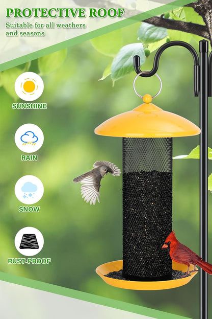 Gtongoko Finch Bird Feeders for Outdoors 2.5 LB Capacity Squirrel Proof Metal Tube Bird Feeders Thistle & Nyjer Seed Hanging Feeder, Yellow, 1 Pack