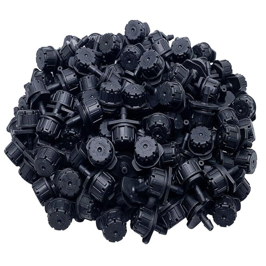100 Pcs Adjustable Irrigation Drippers Sprinklers 1/4 Inch Emitter Dripper Micro Drip Irrigation Sprinklers for Watering System, Black.