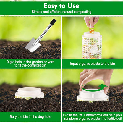 2 Packs Inground Worm Composter, Outdoor Worm Farm Compost Bin Kit with Lid for Raised Garden Beds, Reducing Food Waste Composting Systems - with Shovel & Gloves
