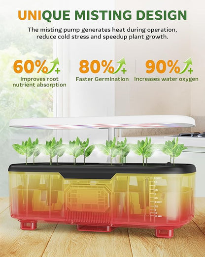Misting Hydroponic Growing System Kit 15-Pods Indoor Smart Herb Garden Planter with LCD Touch Panel 6L Large Tank for Herb/Vegetables/Flowers/Fruits,Birthday&Christmas Gifts for Gardening Beginners