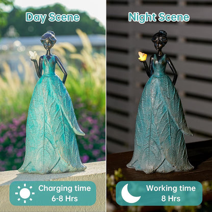 Solar Fairy Statue Collection Home Decoration - Leaf Angel Girls Resin Home Garden Decor for Outside or Inside Rustic Fairy Garden Outdoor Yard Figurines Gifts for Women