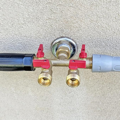 HQMPC Hose Splitter – Heavy-Duty Brass Garden Faucet Connector Garden Hose Splitter 4 Way 3/4" GHT Thread Red Handle