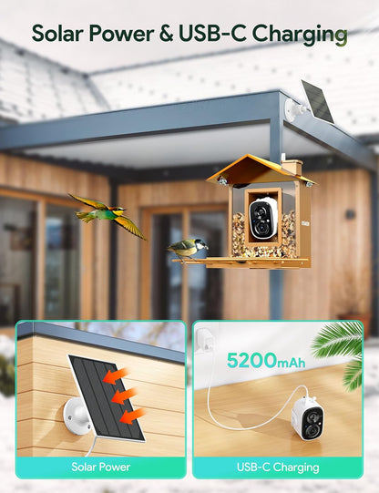 Osoeri Bird Feeder with Camera, Camera Bird Feeder for Outside, Solar-Powered, Smart AI Identify Birds, Auto Capture Video & Instant Arrival Alert, Ideal Gift for Family and Birdlover