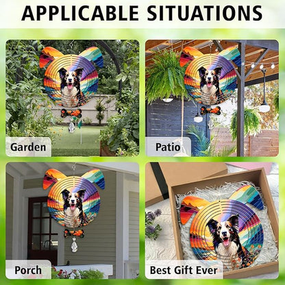 Border Collie Dog Ears Wind Spinner, Border Collie Wind Spinner Hanging for Yard and Garden