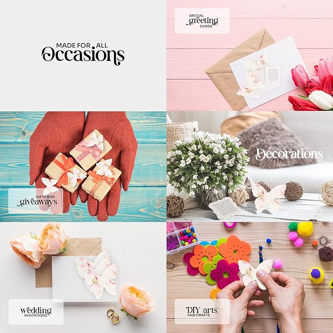 Wildflower Seed Paper - Set of 24 Pink Butterfly-Shaped with Envelope and Planting Instruction, Writable & Plantable Gift for Mom and Plant Lover, Ideal for Weddings, Memorials, Baby Shower