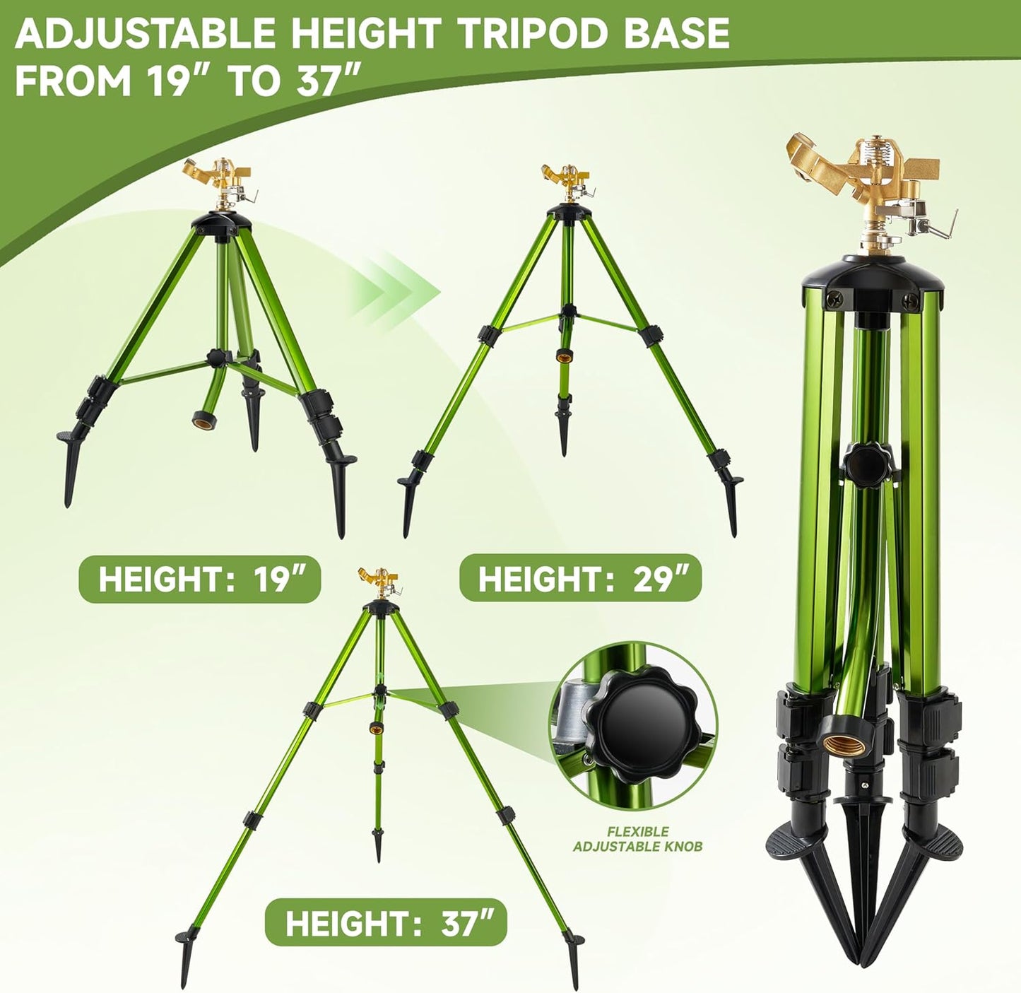 Impact Sprinklers on Tripod Base with Ground Plugs,Heavy Duty Brass Head Sprinkler with 360 Degree Spray,0-44ft Large Area Irrigation,Tripod Sprinkler with Extension Legs for Yard Garden Lawn,2 Pack