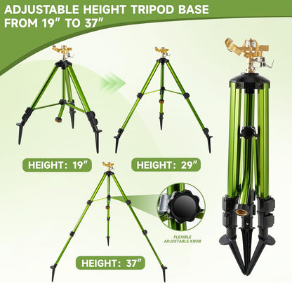Impact Sprinklers on Tripod Base with Ground Plugs,Heavy Duty Brass Head Sprinkler with 360 Degree Spray,0-44ft Large Area Irrigation,Tripod Sprinkler with Extension Legs for Yard Garden Lawn,2 Pack