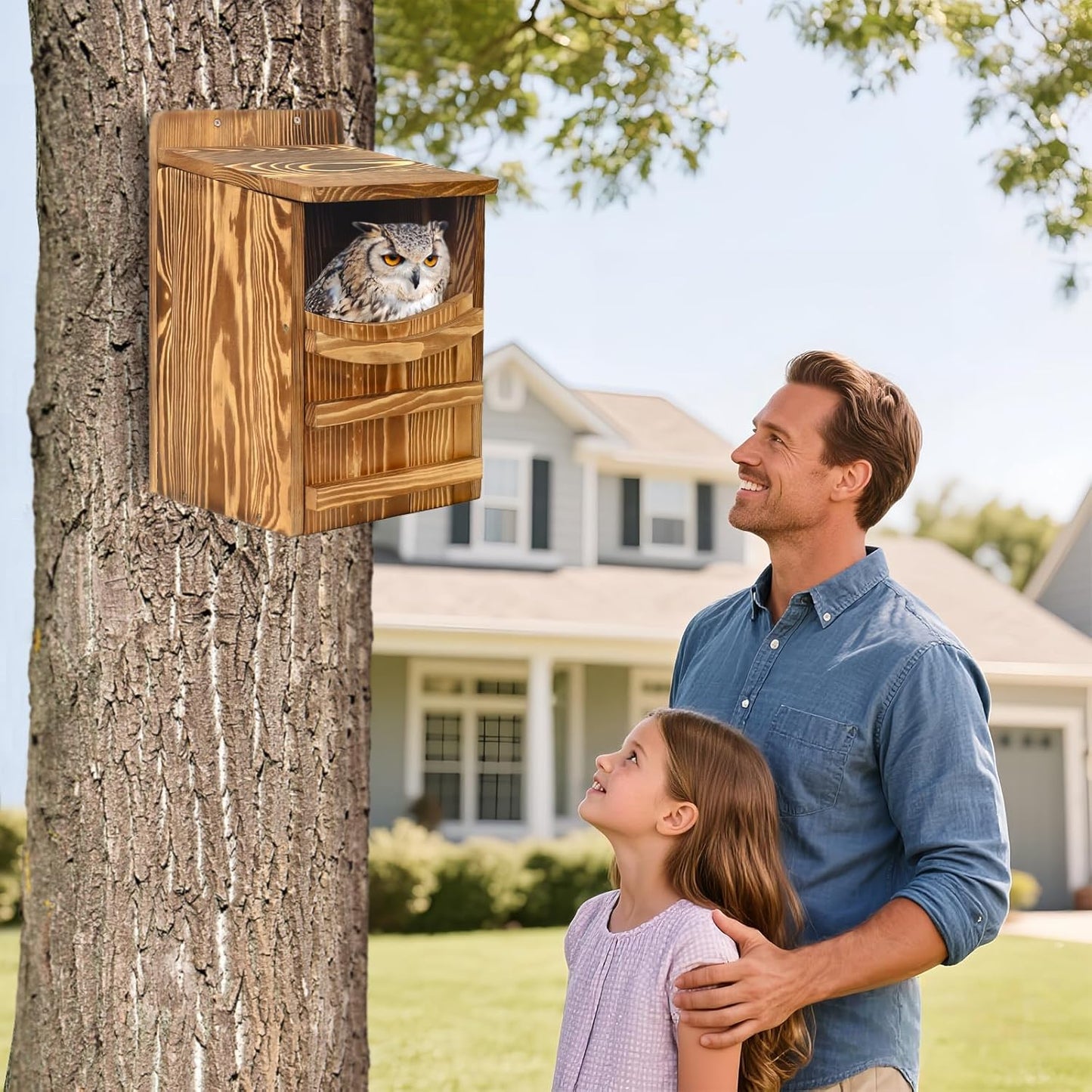 Premium Cedar Owl House Outdoor - Handcrafted Large owl Nesting Box, Birdhouse kit, Perfect for barn Owls, Screeching Owls and Backyard Birds (14.5 "x 9" x 8.6 ")